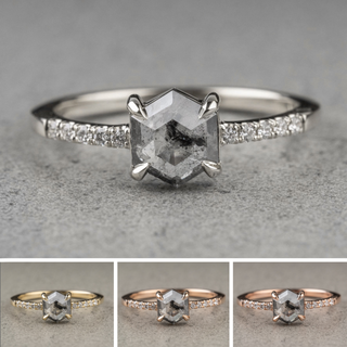 1.32 Carat Salt and Pepper Hexagon Diamond Engagement Ring, Jules Setting