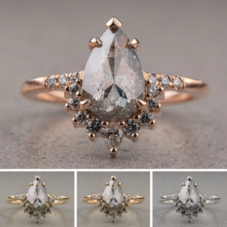 2.10 Carat Salt and Pepper Pear Diamond Engagement Ring, Avaline Setting
