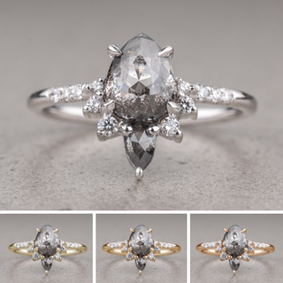 1.61 Carat Salt and Pepper Pear Diamond Engagement Ring, Avaline Setting