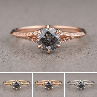 1.11 Carat Salt and Pepper Round Diamond Engagement Ring, Mackenzie Setting
