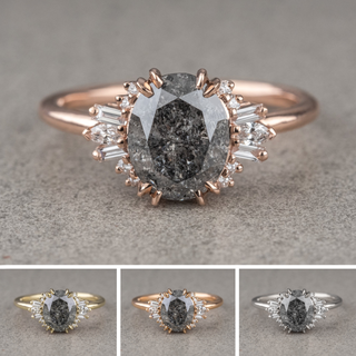 2.27 Carat Salt and Pepper Oval Diamond Engagement Ring, Olivia Setting