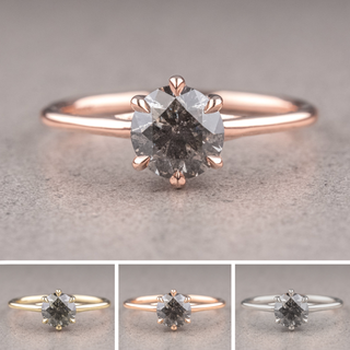 1.08 Carat Salt and Pepper Round Diamond Engagement Ring, Madeline Setting