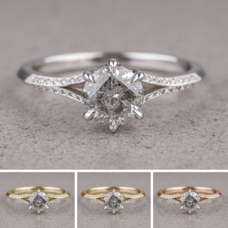 1.04 Carat Salt and Pepper Round Diamond Engagement Ring, Mackenzie Setting