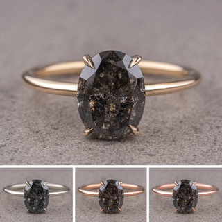 2.22 Carat Black Speckled Oval Diamond Engagement Ring, Basket Jane Setting