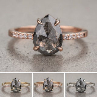 2.03 Carat Black Speckled Pear Diamond Engagement Ring, Jules Setting