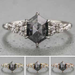1.72 Carat Black Salt and Pepper Hexagon Diamond Engagement Ring, Winnie Setting