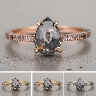 1.52 Carat Salt and Pepper Pear Diamond Engagement Ring, Ombre Jules Setting