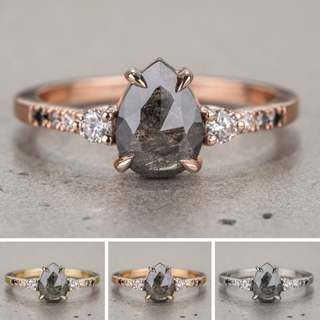 1.53 Carat Black Salt and Pear Diamond Engagement Ring, Eliza Setting