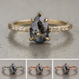 1.78 Carat Black Speckled Pear Diamond Engagement Ring, Jules Setting