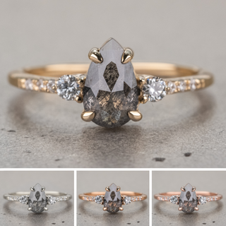 1.17 Carat Black Speckled Pear Diamond Engagement Ring, Eliza Setting