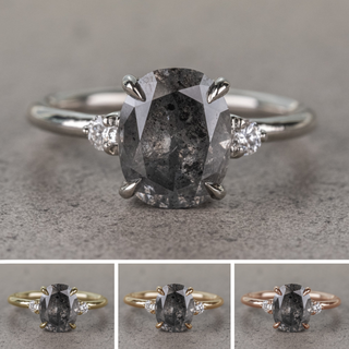 2.91 Carat Black Speckled Oval Diamond Engagement Ring, Zoe Setting
