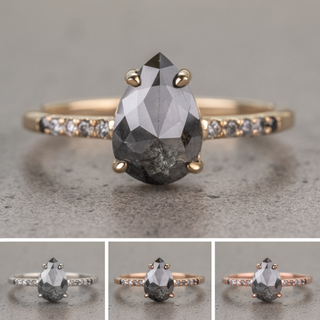 1.36 Carat Black Salt and Pepper Pear Diamond Engagement Ring, Ombre Jules Setting