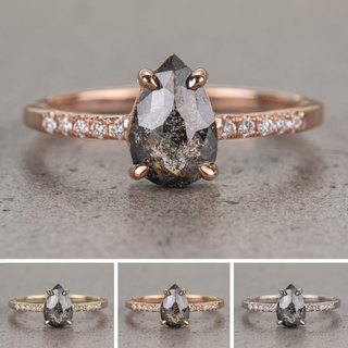1.29 Carat Black Salt and Pepper Pear Diamond Engagement Ring, Jules Setting