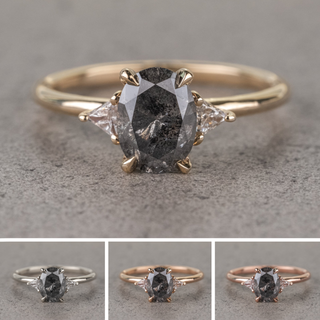 1.29 Carat Salt and Pepper Oval Diamond Engagement Ring, Zoe Setting