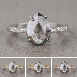 2.54 Carat Salt and Pepper Pear Diamond Engagement Ring, Jules Setting