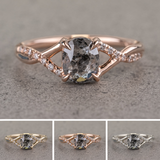 1.62 Carat Salt and Pepper Oval Diamond Engagement Ring, Wisteria Setting