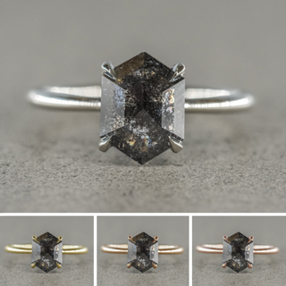 1.84 Carat Black Speckled Hexagon Diamond Engagement Ring, Jane Setting