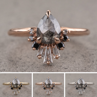 1.27 Carat Salt and Pepper Pear Diamond Engagement Ring, Ombre Wren Setting