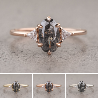 1.63 Carat Salt and Pepper Oval Diamond Engagement Ring, Madison Setting