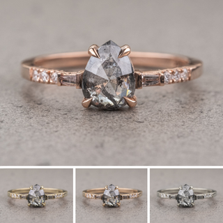 1.32 Carat Salt and Pepper Pear Diamond Engagement Ring, Eliza Setting