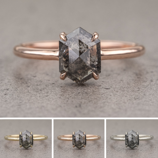 1.98 Carat Salt and Pepper Hexagon Diamond Engagement Ring, Jane Setting