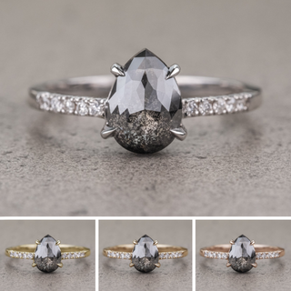 1.31 Carat Salt and Pepper Pear Diamond Engagement Ring, Jules Setting