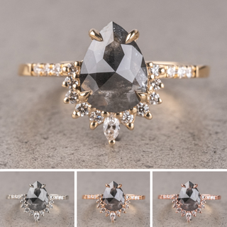 1.93 Carat Black Speckled Pear Diamond Engagement Ring, Avaline Setting