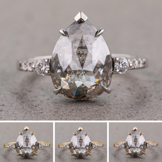 3.54 Carat Salt and Pepper Pear Diamond Engagement Ring, Eliza Setting