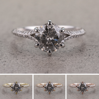 1.95 Carat Salt and Pepper Round Diamond Engagement Ring, Mackenzie Setting