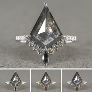 2.90 Carat Salt and Pepper Kite Diamond Engagement Ring, Avaline Setting