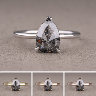 1.19 Carat Salt and Pepper Pear Diamond Engagement Ring, Jane Setting