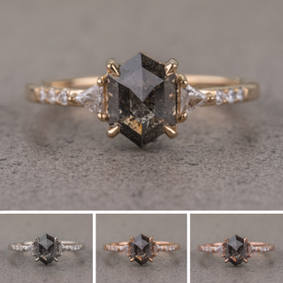 1.80 Carat Salt and Pepper Hexagon Diamond Engagement Ring, Eliza Setting