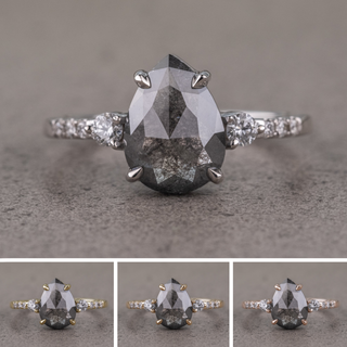 1.34 Carat Black Salt and Pepper Pear Diamond Engagement Ring, Eliza Setting
