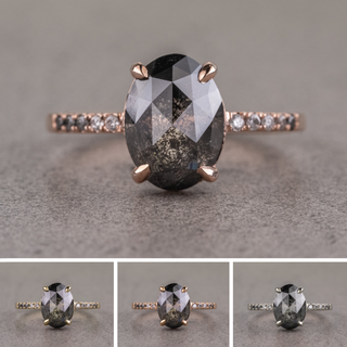2.89 Carat Black Sal and Pepper Oval Diamond Engagement Ring, Ombre Jules Setting