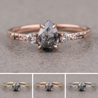 .98 Carat Salt and Pepper Pear Diamond Engagement Ring, Eliza Setting