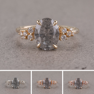 2.15 Carat Salt and Pepper Oval Diamond Engagement Ring, Aspen Setting