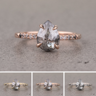 1.61 Carat Salt and Pepper Pear Diamond Engagement Ring, Ombre Jules Setting