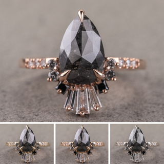 1.40 Carat Black Pear Diamond Engagement Ring, Ombre Wren Setting