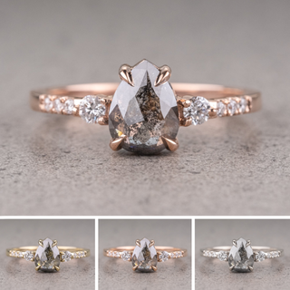 1.37 Carat Salt and Pepper Pear Diamond Engagement Ring, Eliza Setting