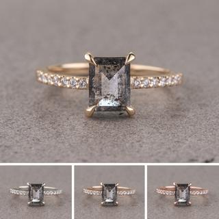 1.08 Carat Salt and Pepper Emerald Shaped Diamond Engagement Ring, Jules Setting