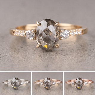 1.52 Carat Salt and Pepper Oval Diamond Engagement Ring, Eliza Setting