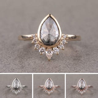 1.18 Carat Salt and Pepper Pear Diamond Engagement Ring, Bezel Ava Setting