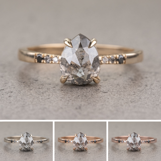 1.05 Carat Salt and Pepper Pear Diamond Engagement Ring, Ombre Tapered Jules Setting