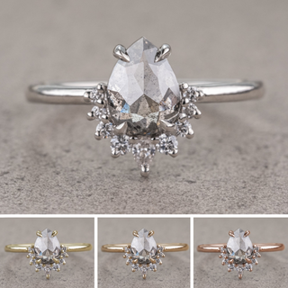 1.66 Carat Salt and Pepper Pear Diamond Engagement Ring, Ava Setting