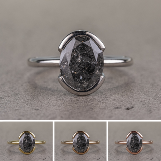 2.79 Carat Black Salt and Pepper Oval Diamond Engagement Ring, Shay Setting