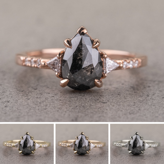 1.82 Carat Black Salt and Pepper Pear Diamond Engagement Ring, Eliza Setting