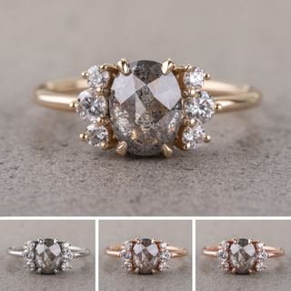 1.53 Carat Salt and Pepper Oval Diamond Engagement Ring, Charlotte Setting