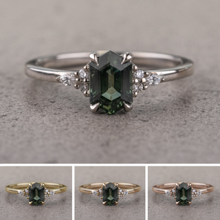 1.14 Carat Teal Hexagon Sapphire and Diamond Engagement Ring, Quinn Setting