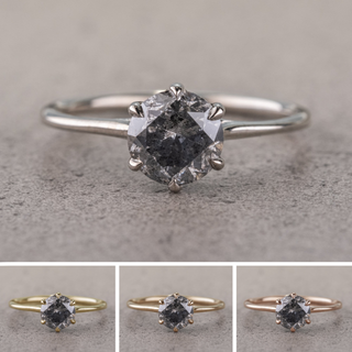 1.41 Carat Salt and Pepper Round Diamond Engagement Ring, Madeline Setting