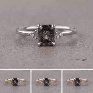 1.33 Carat Black Salt and Pepper Emerald Shaped Diamond Engagement Ring, Betty Setting